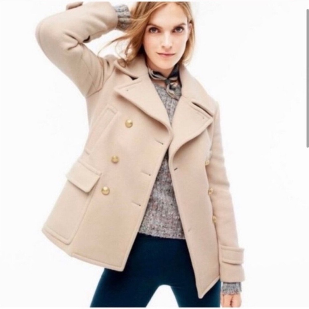 J. Crew - Nello Gori Wool Stadium Double Breasted Pea Coat - Beige /Tan - Size 8